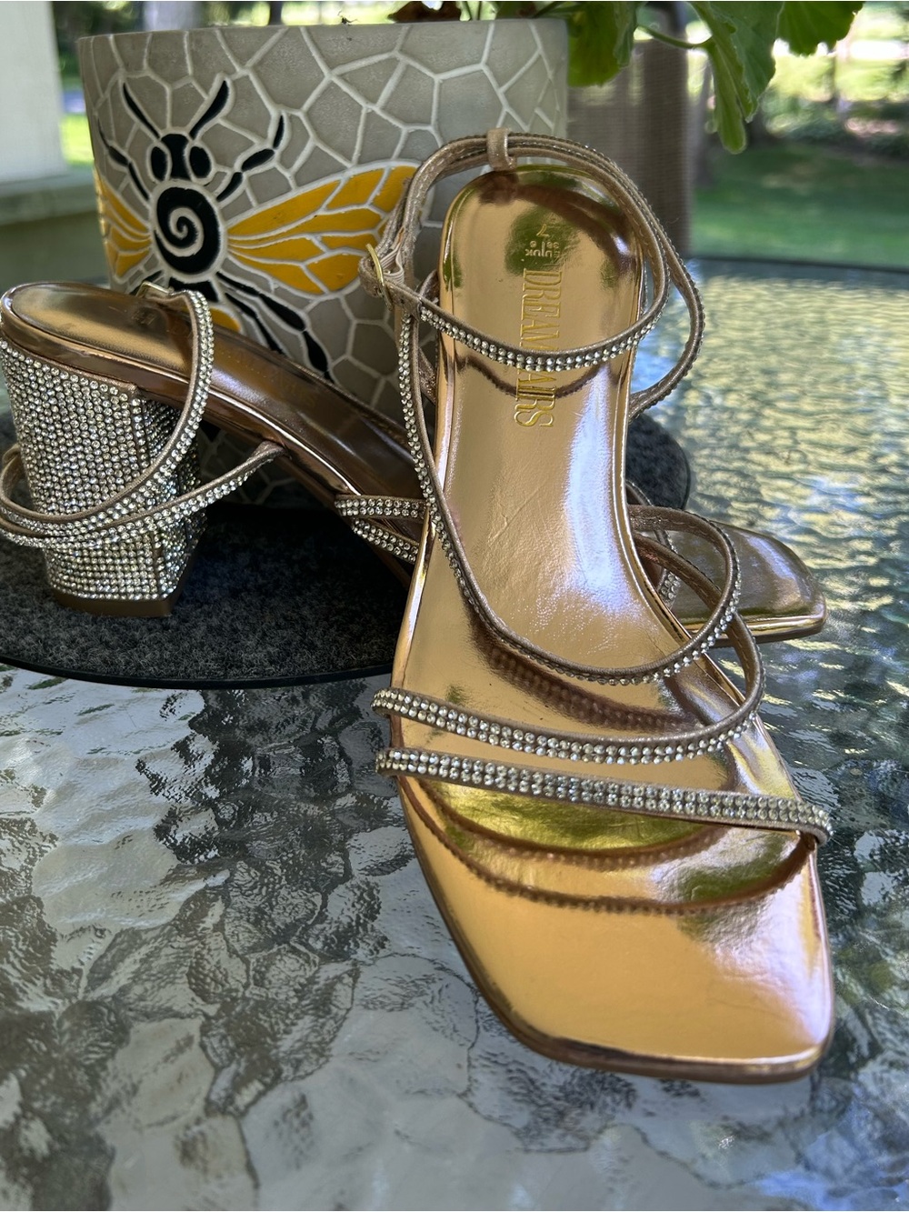 Dream Pairs Rhinestone Block Heel Sandals/Champagne Gold/Dressy Heels. - Picture 2 of 7